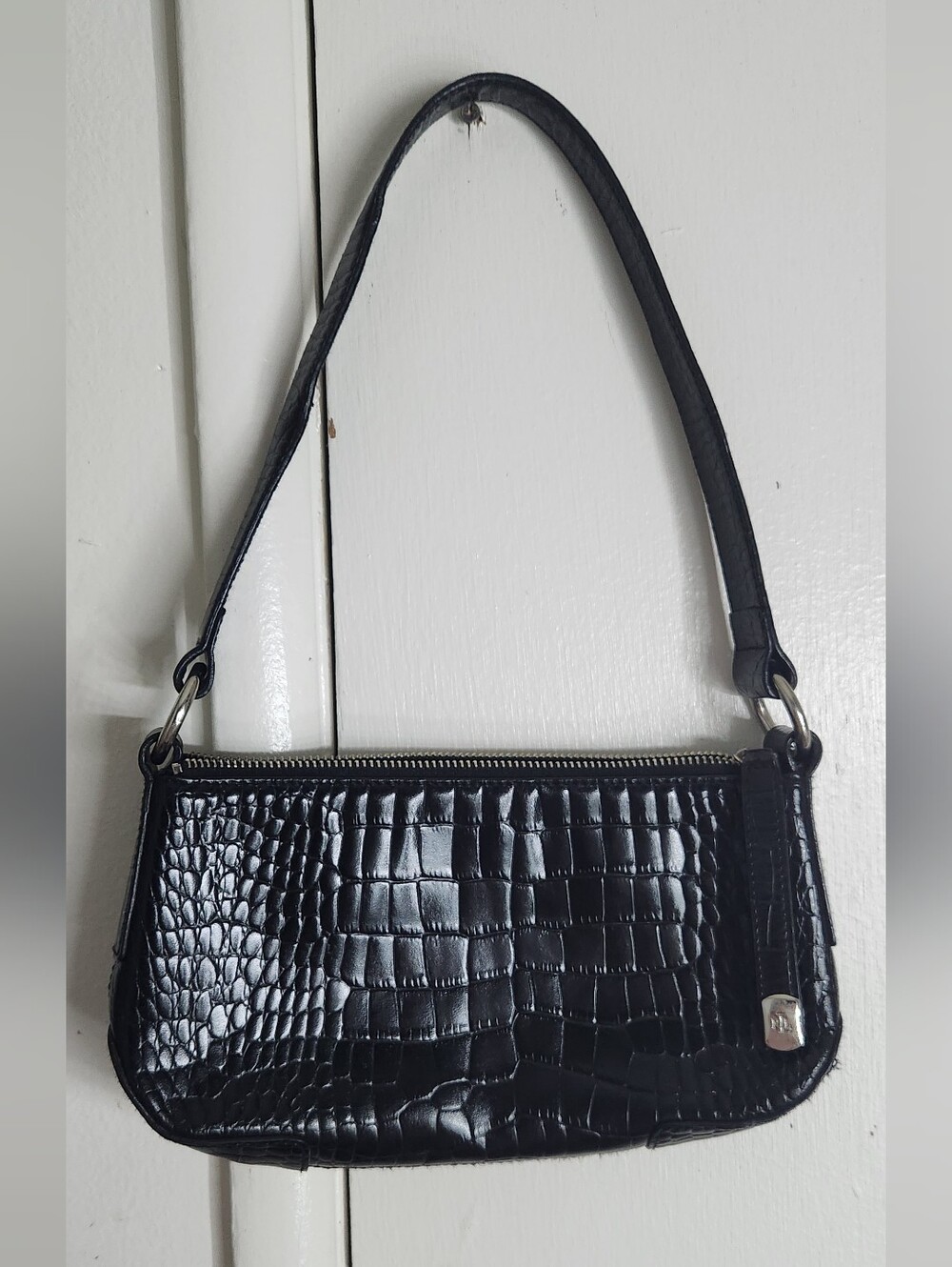 ✨️🖤 Lauren Ralph Lauren Black Croc Embossed Shoulder Bag✨️